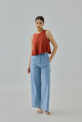 Jeanna Linen Pleated Hem Sleeveless Top